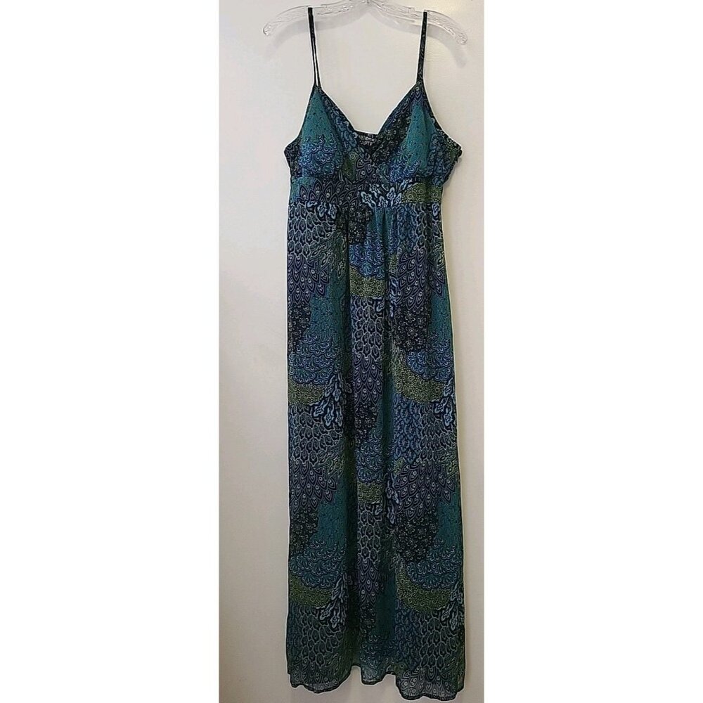 Apt 9 Y2K Babydoll Maxi Dress Peacock Feather Print Fairy Whimsy Blue Green XL